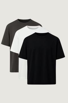 3-Pack Playera Oversized Blanco, Negro y Gris